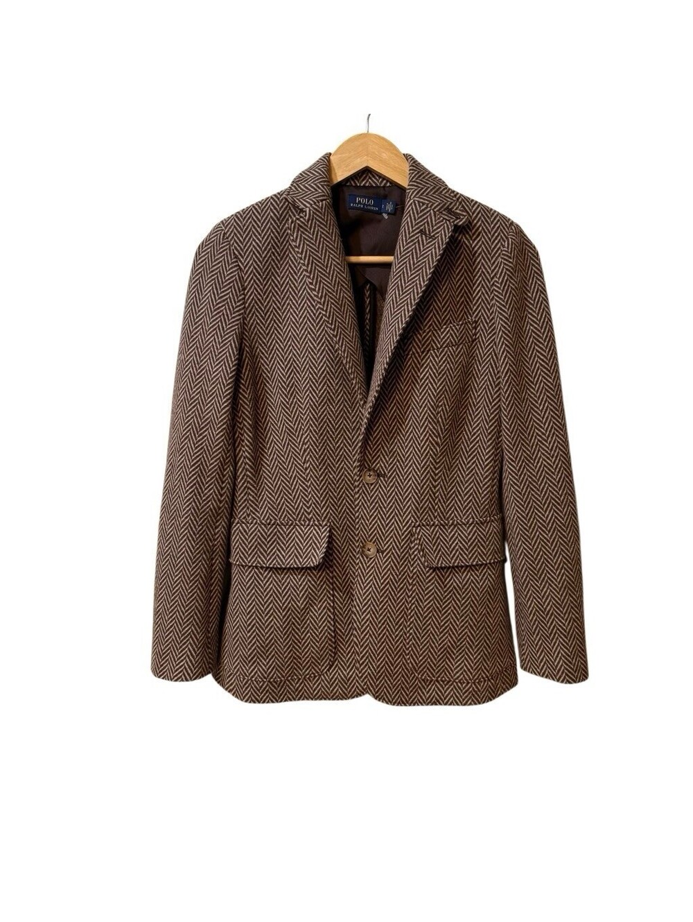 Polo Ralph Lauren Womens Herringbone Blazer Size 2 Brown Wool Blend Academia